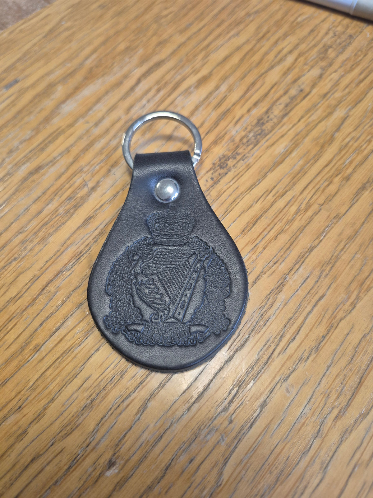 Leather keyring, embossed Queen's Crest, The Royal Irish Regiment