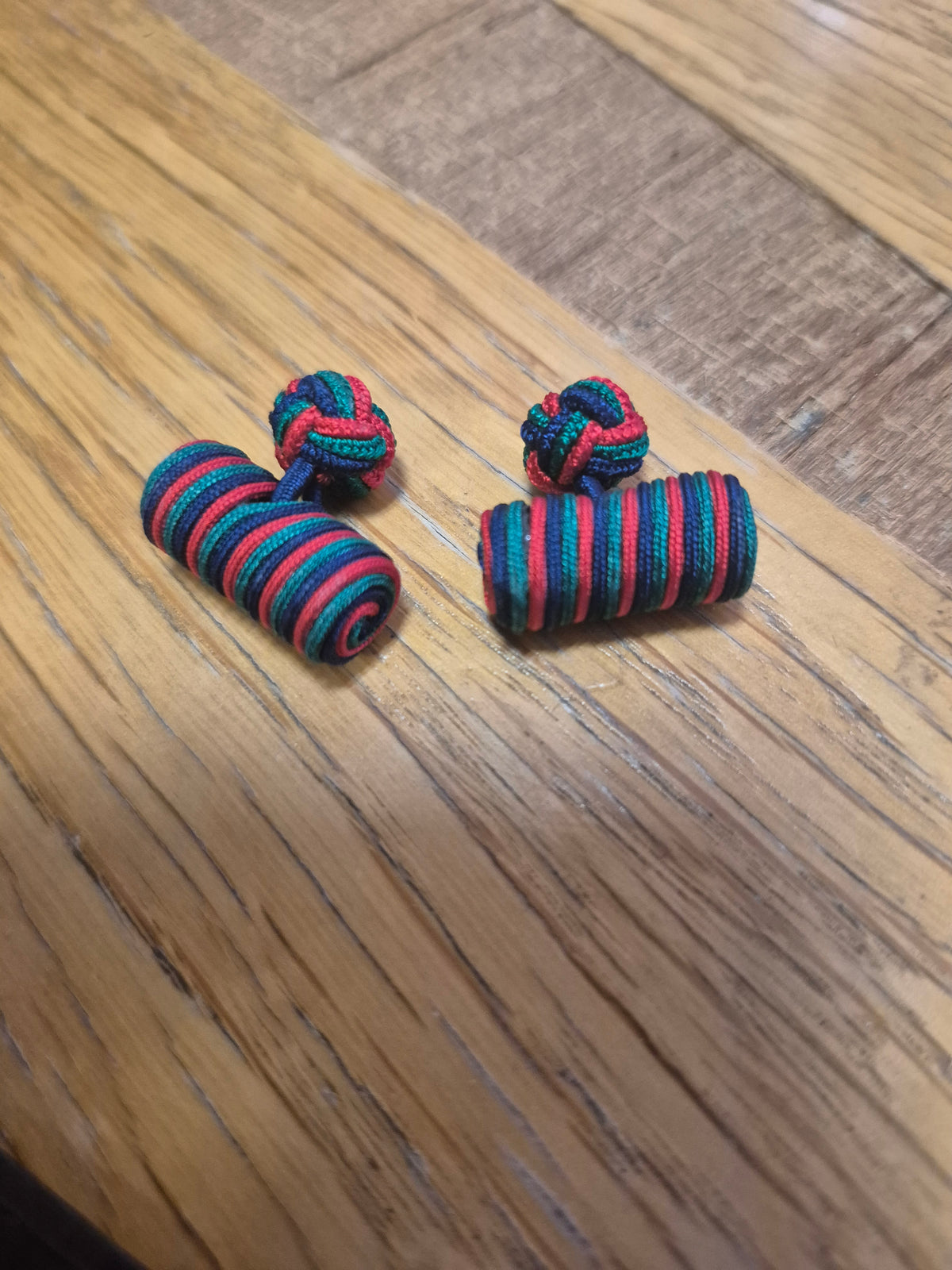 Cufflinks, corded red, green & blue