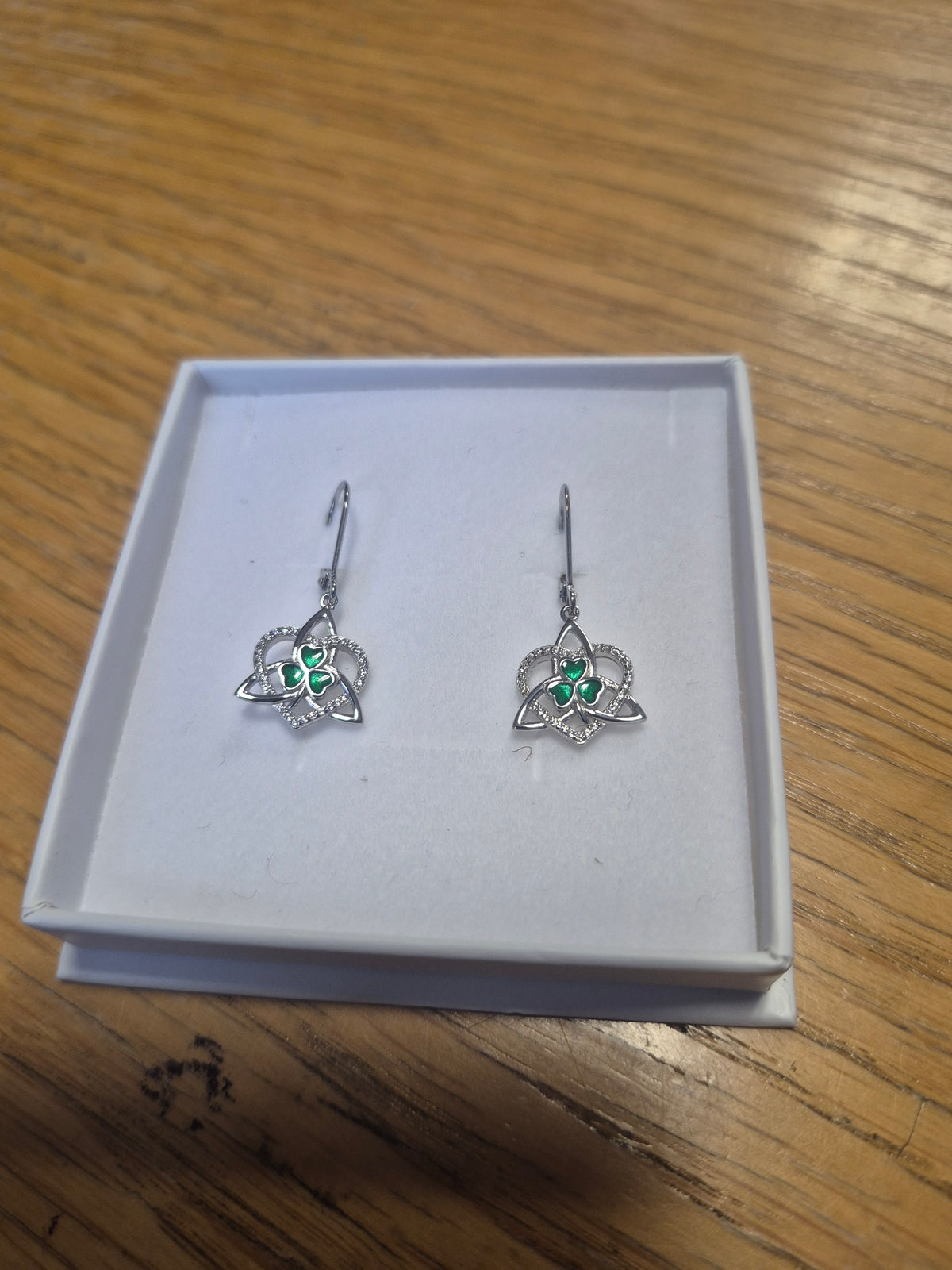 Earrings, Silver Triquetra With Shamrock