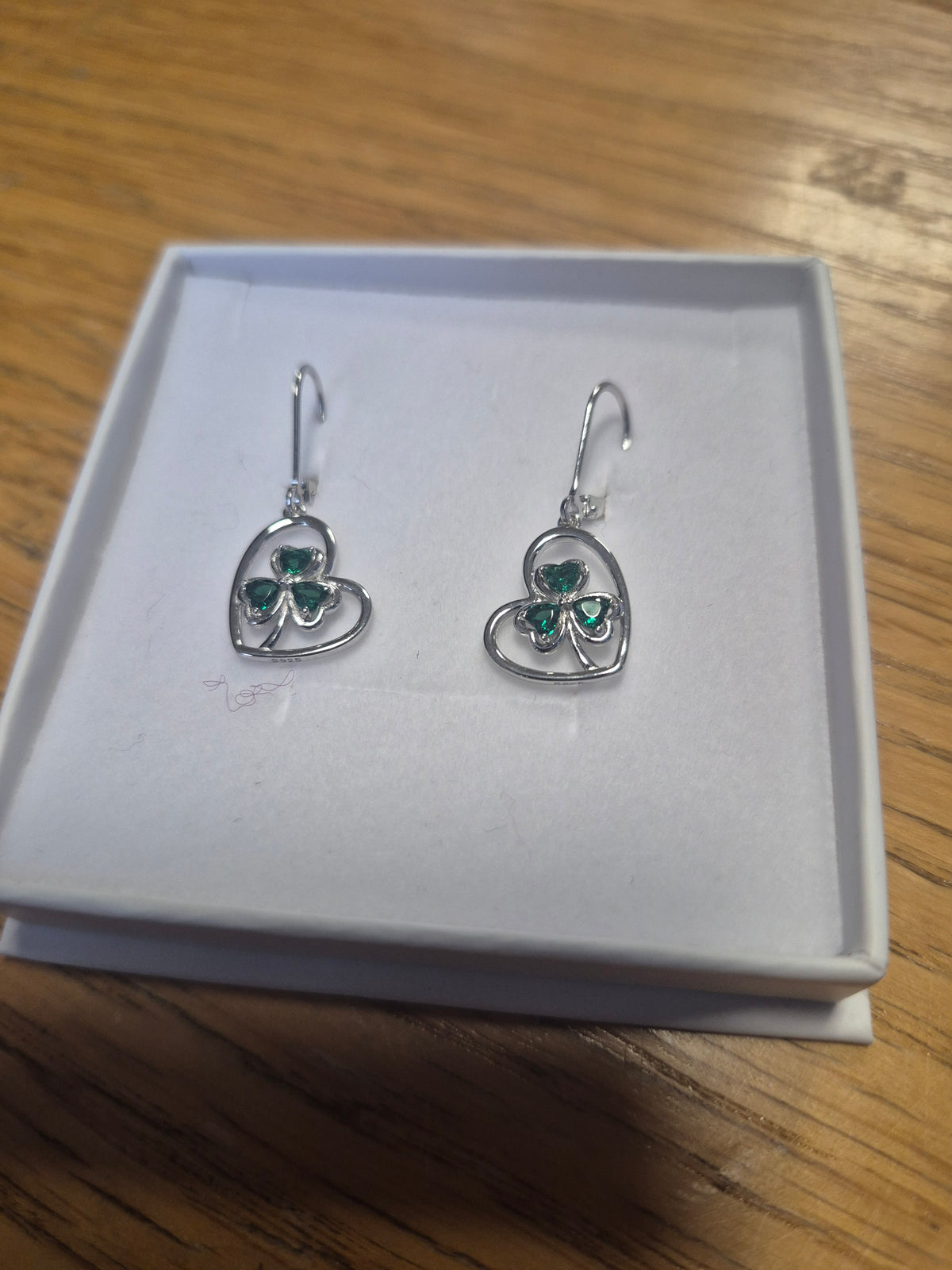 Silver Earrings, Shamrock in Heart