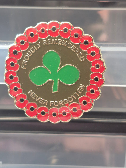 Poppy lapel badge, Proudly Remembered Never Forgotten