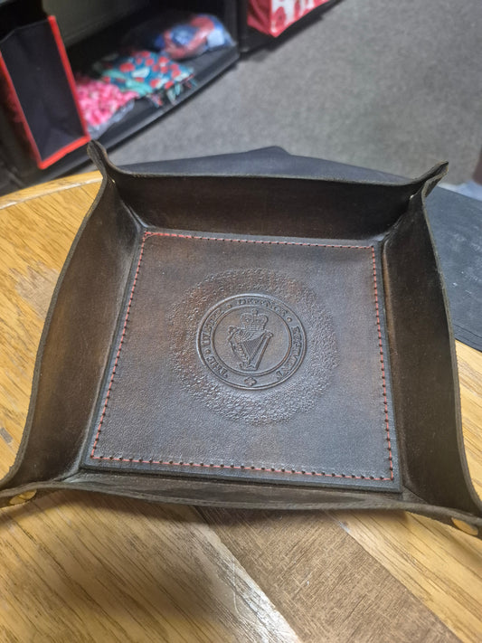 Leather Trinket Tray, The Ulster Defence Regiment Cap Badge