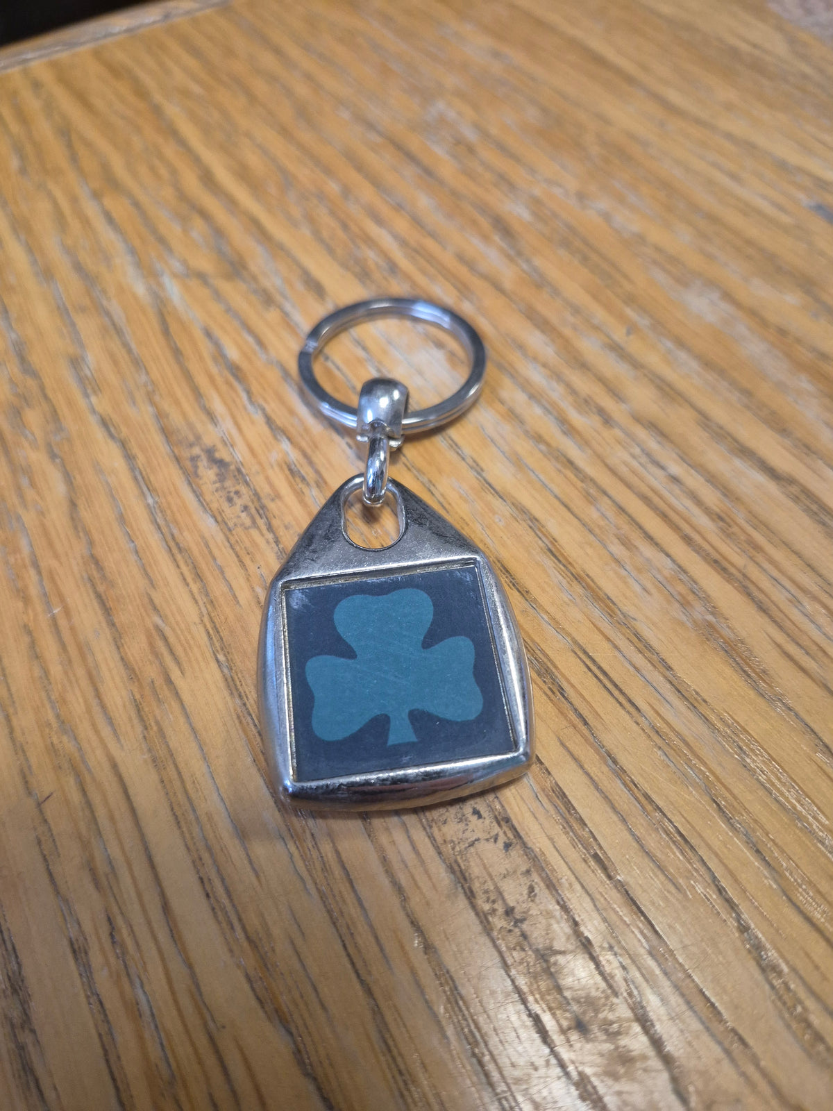Metal keyring, green shamrock