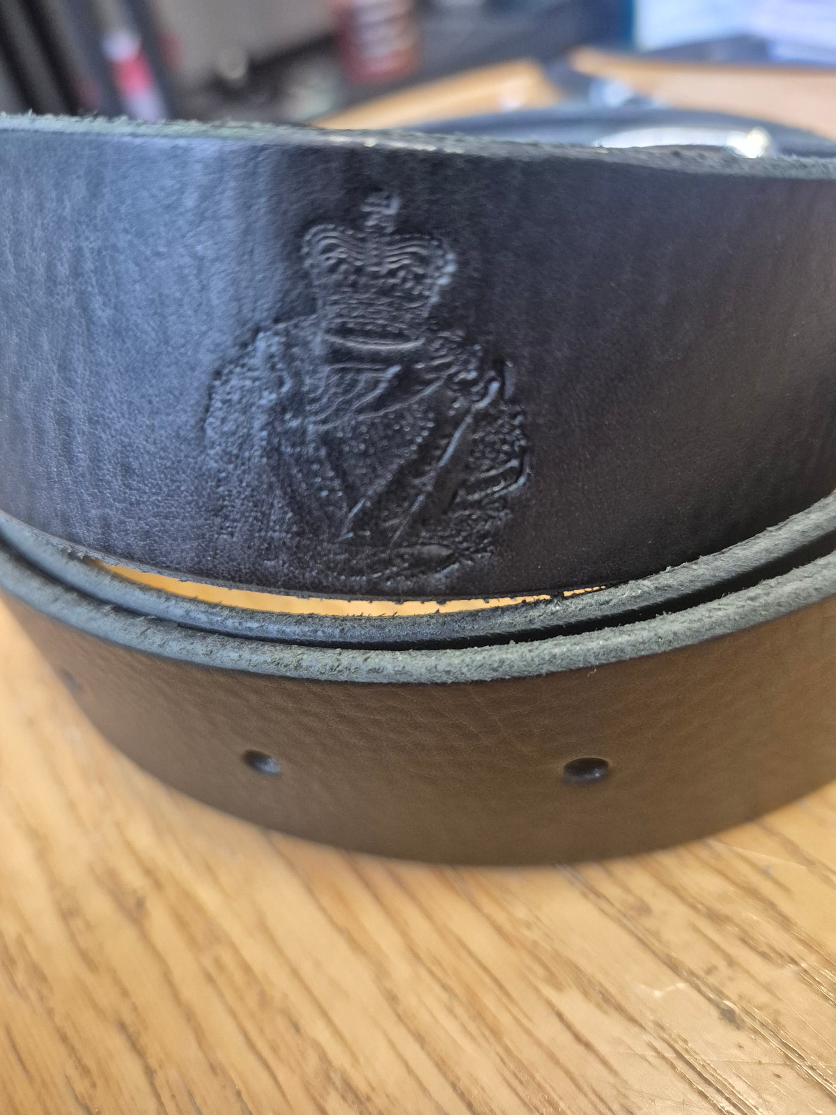 Belt, leather embossed with Queen's Crest, The Royal Irish regiment