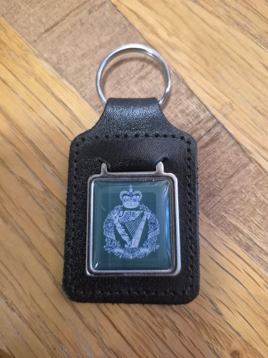 Leather and metal key ring, The Royal Irish Regiment, Queen's Crown
