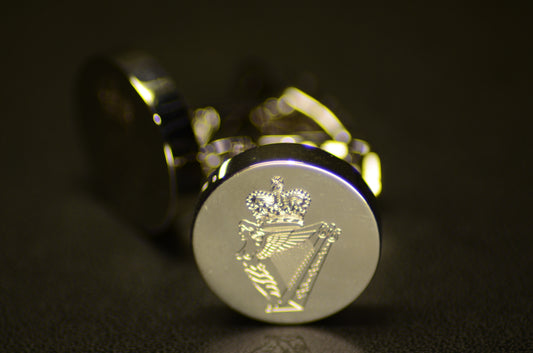 Cufflink, silver with Queen's Crest Cap Badge, The Royal Irish Regiment